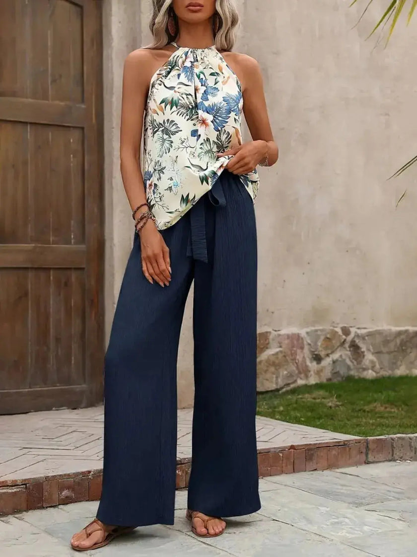 Printed Tank Top and Wide Leg Pants Set  Style Ratio