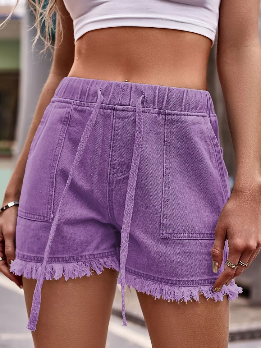 Denim Drawstring Raw Hem Denim Shorts  Style Ratio