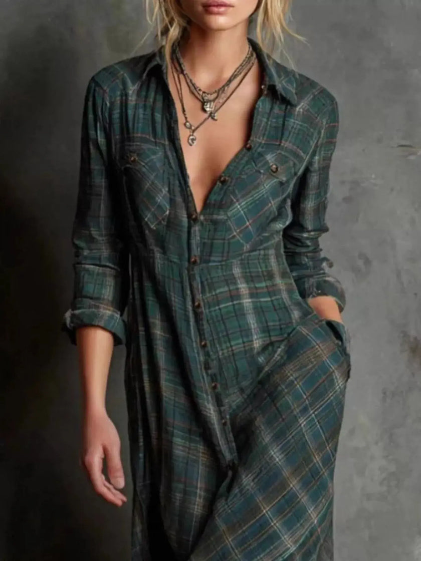 Full Size Plaid Button-Down Maxi Dress  Style Ratio