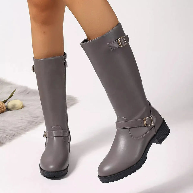 Round Toe Block Heels Boots  Style Ratio