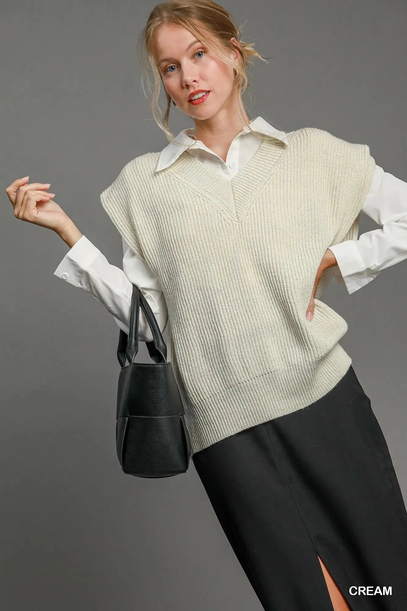 Umgee Oversized V Neck Vest  Style Ratio