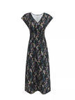 Printed V-Neck Cap Sleeve Maxi Dress  Style Ratio