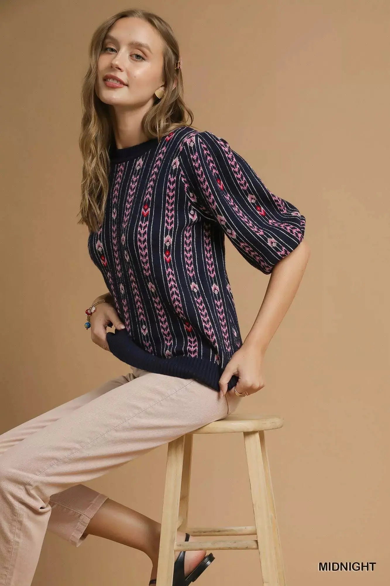Umgee Jacquard Knit Puff Sleeve Sweater  Style Ratio