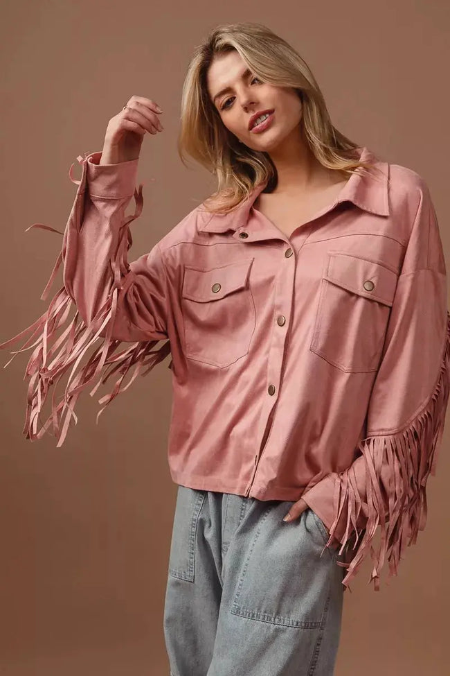 BiBi Suede Fringe Long Sleeve Jacket  Style Ratio
