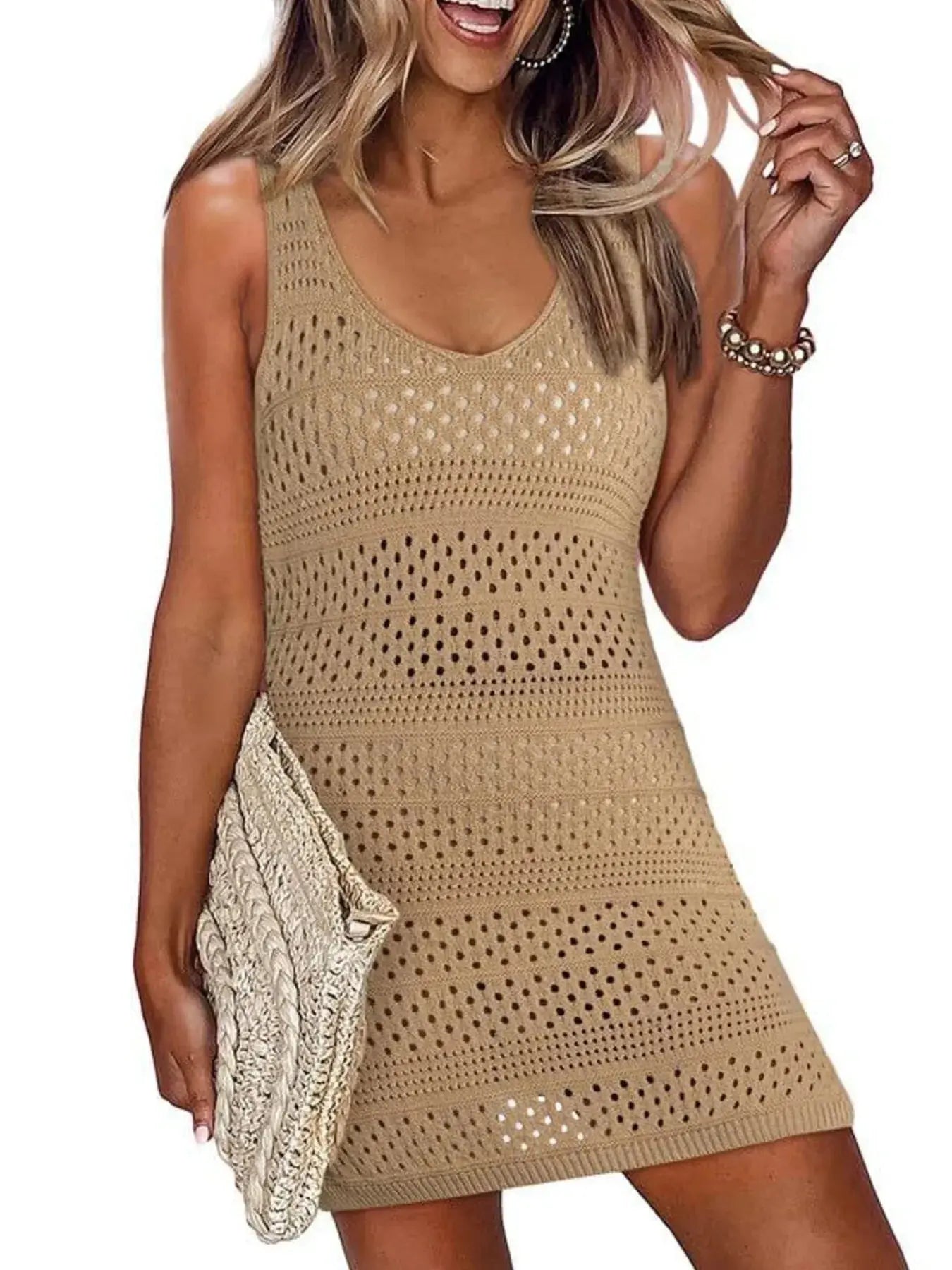 Crochet Knit Cover-Up Dress with Side Slit  Style Ratio
