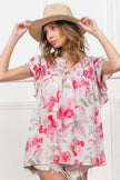 BiBi Floral Print Flutter Sheer Blouse  Style Ratio