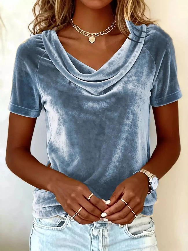 Full Size Cowl Neck Short Sleeve Top  Style Ratio