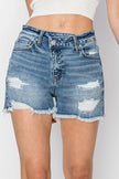 RISEN Stepped Waist Frayed Denim Shorts  Style Ratio