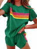 Rainbow Striped Round Neck Top and Shorts Set  Style Ratio