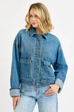 RISEN Oversized Cargo Pocket Denim Jacket with Cuffed Sleeves  Style Ratio