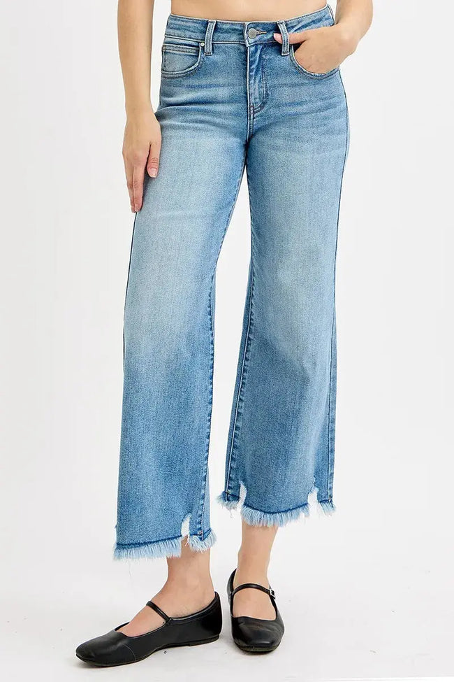 RISEN Full Size Mid Rise Crop Wide Leg Jeans  Style Ratio