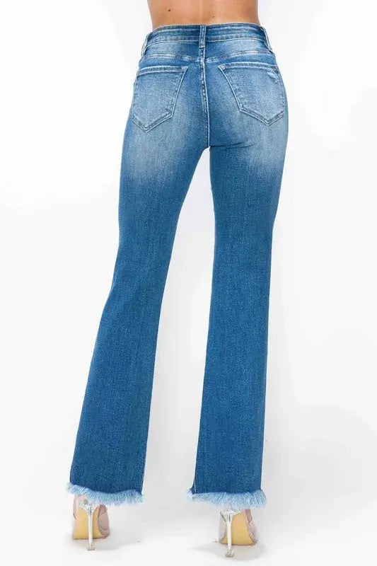 bytos Full Size Raw Hem Distressed High Rise Bootcut Jeans  Style Ratio
