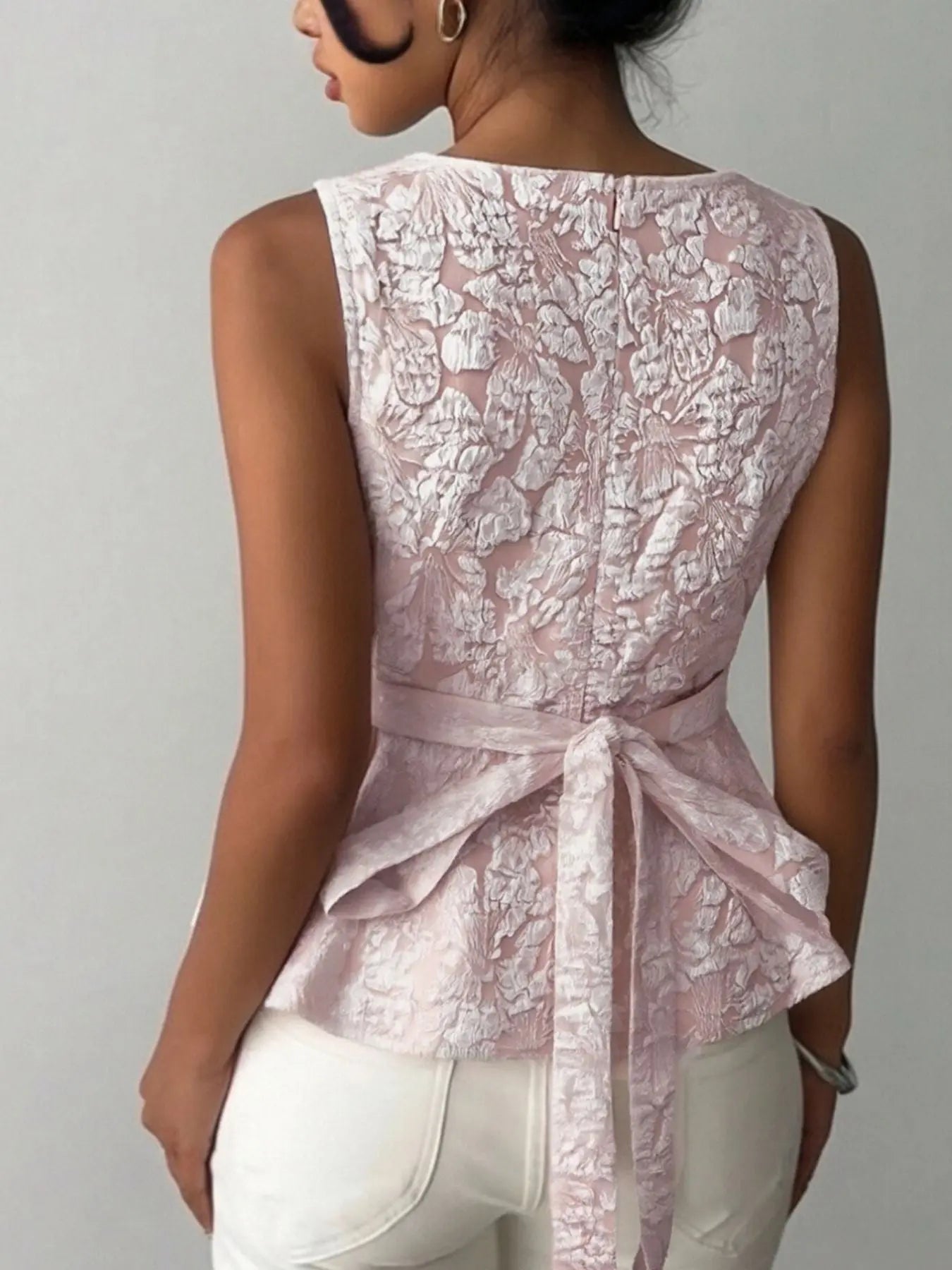 Floral Jacquard Peplum Tank Top  Style Ratio