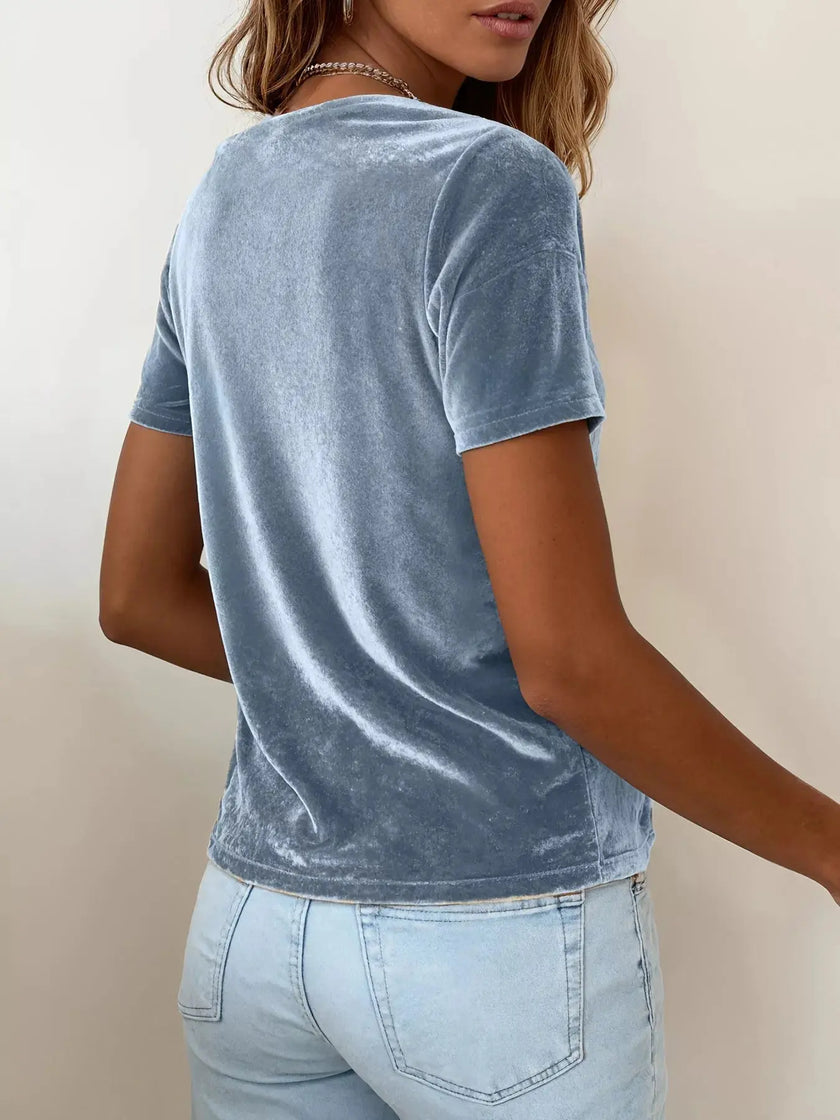 Full Size Cowl Neck Short Sleeve Top  Style Ratio