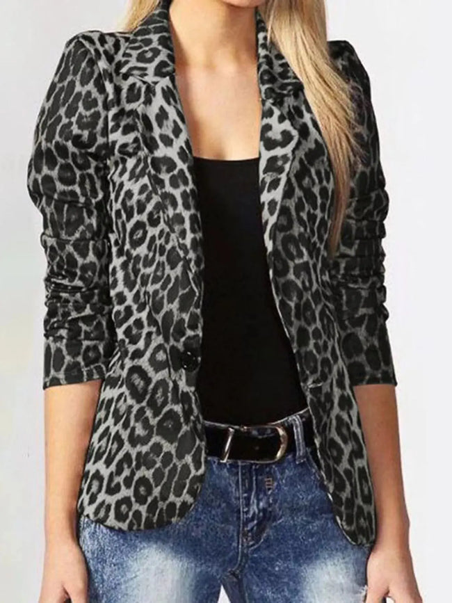 Leopard Print One Button Blazer  Style Ratio