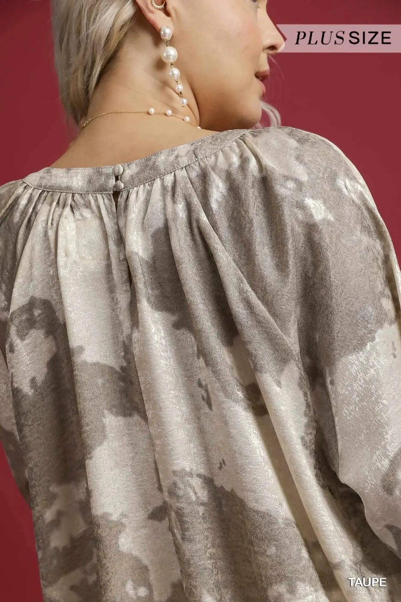 Umgee Full Size Metallic Fabric Blouse with Balloon Sleeves  Style Ratio