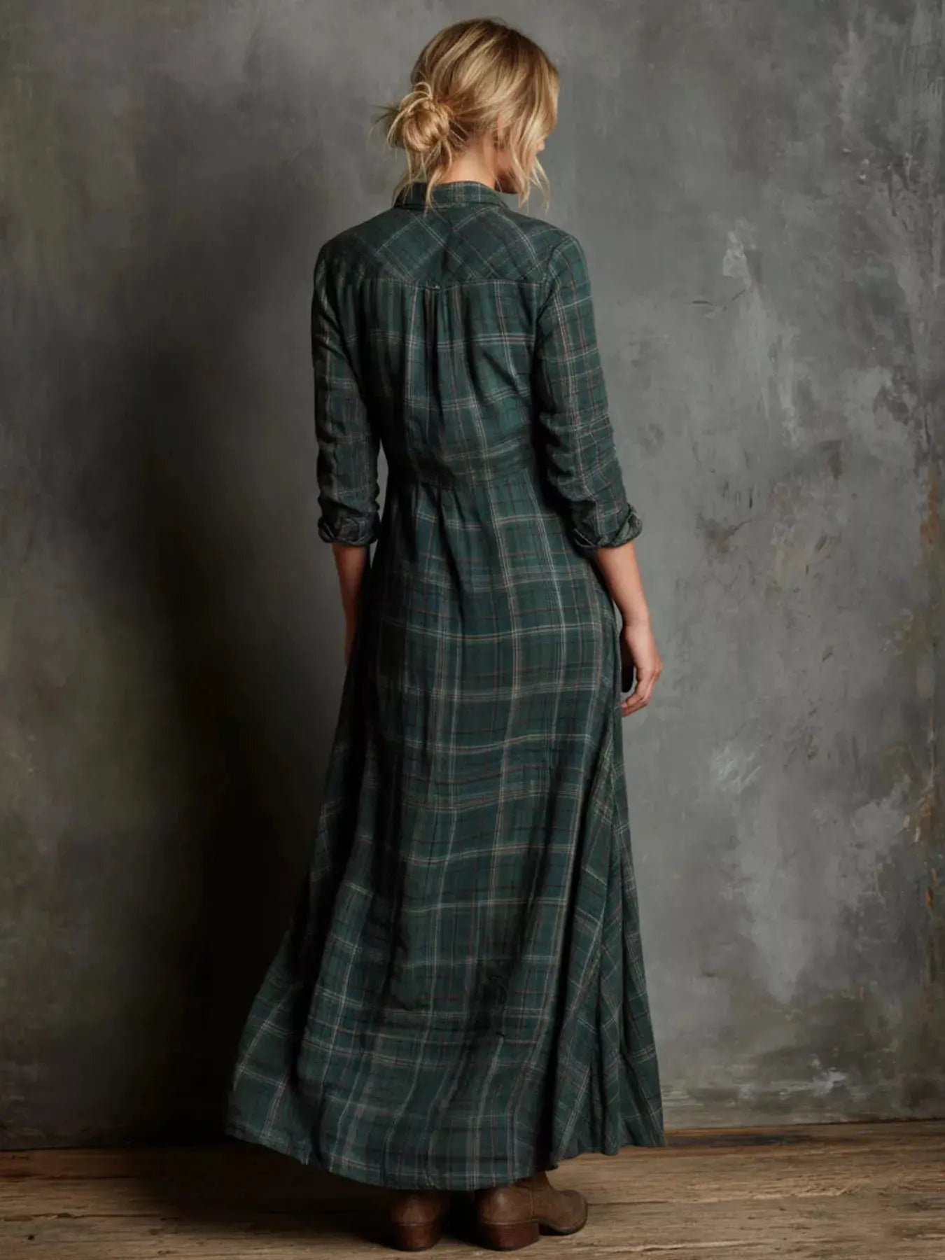 Full Size Plaid Button-Down Maxi Dress  Style Ratio