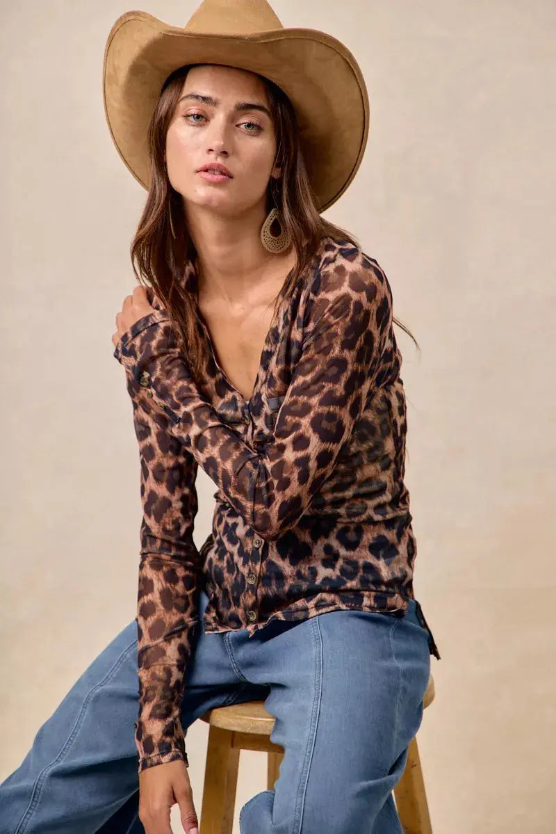 BiBi Leopard Printed Mesh Long Sleeve Top  Style Ratio