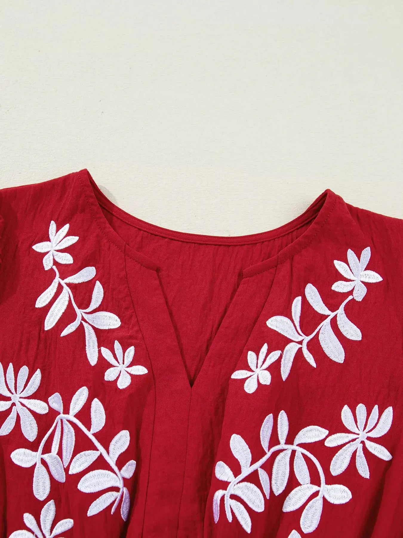 Contrast Embroidered Detail Cinched Waist Tiered Long Sleeve Maxi Dress  Style Ratio