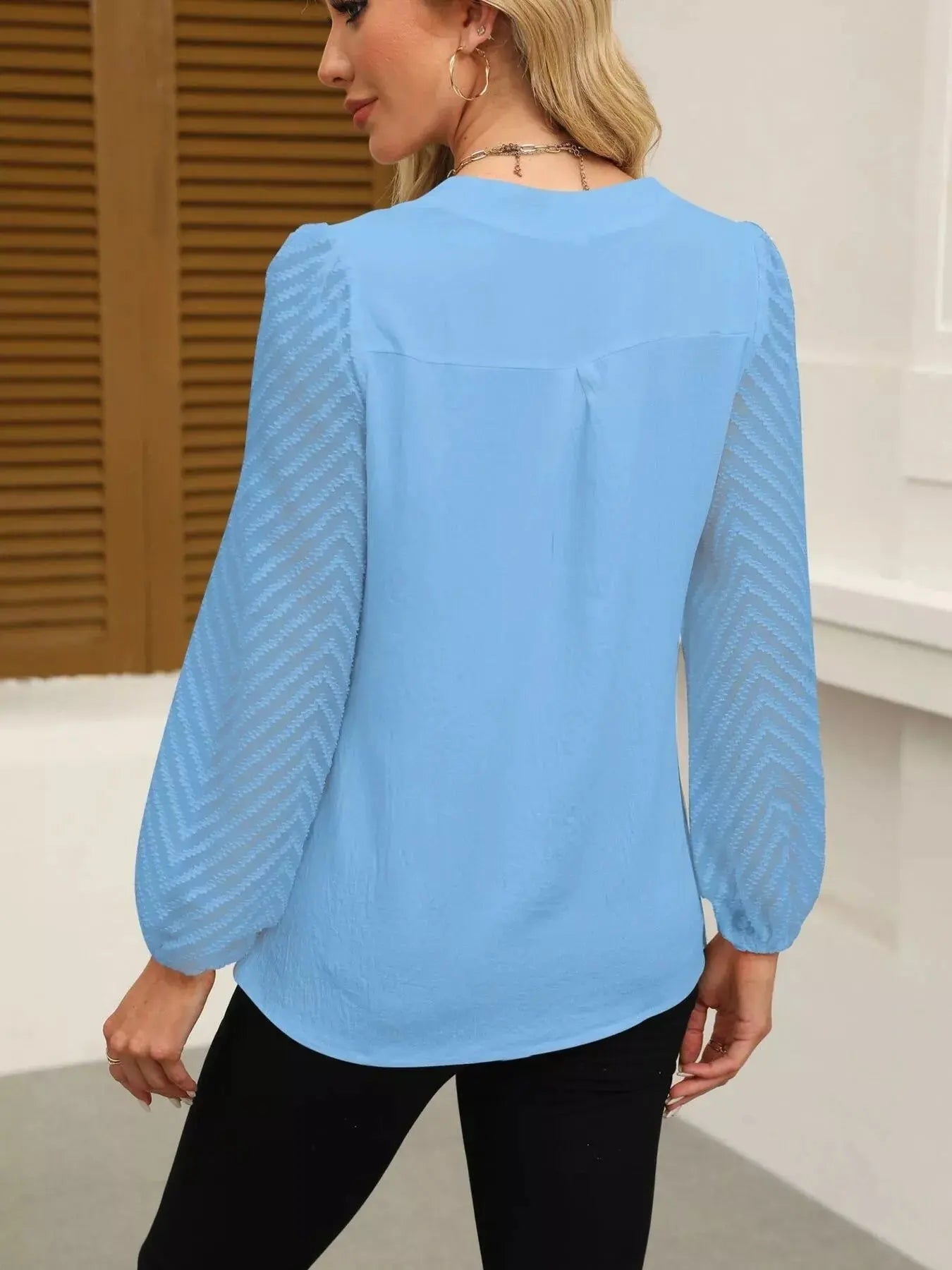 Notched Balloon Sleeve Blouse  Style Ratio