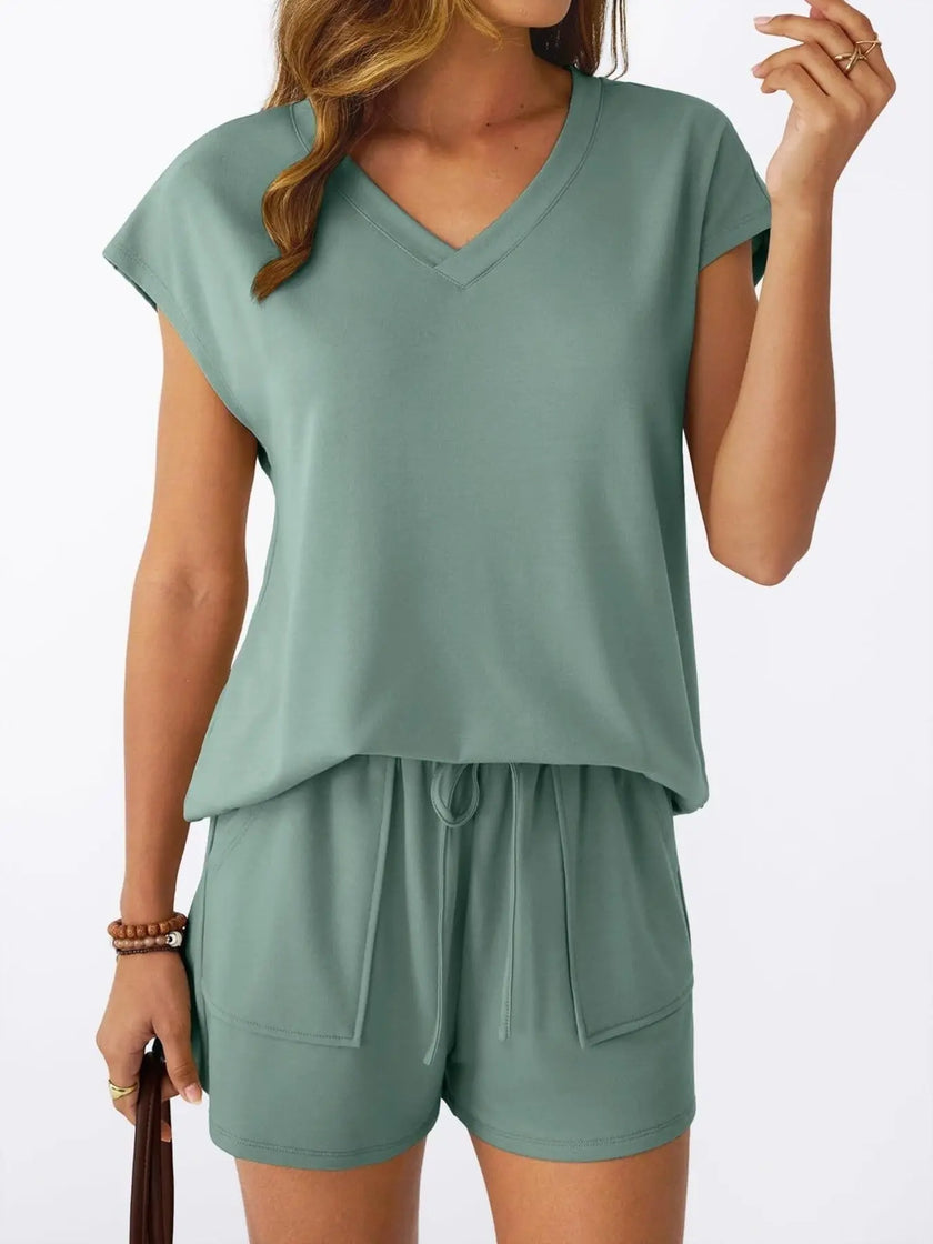 Casual V-Neck T-Shirt and Shorts Set  Style Ratio