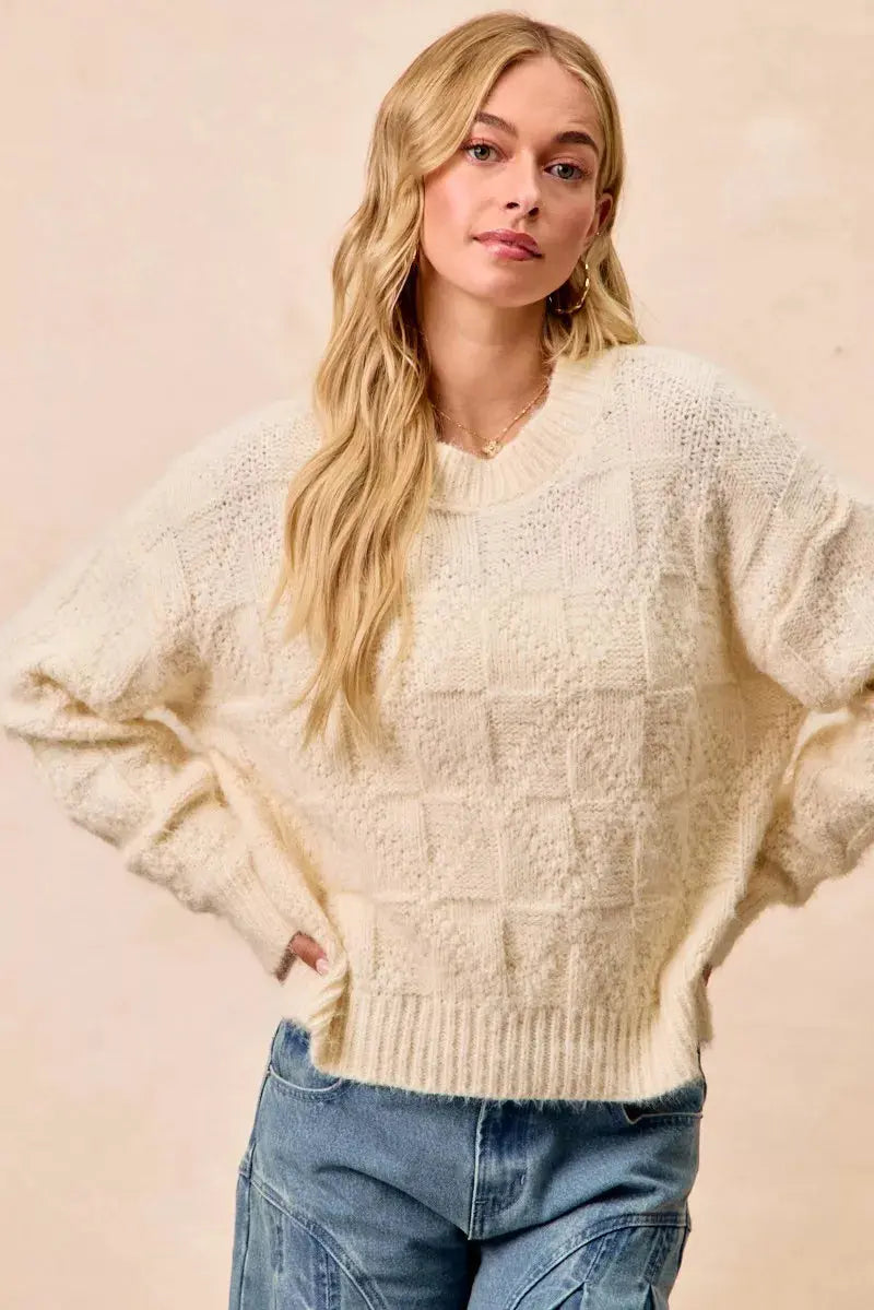 BiBi Checker Board Drop Shoulder Sweater  Style Ratio