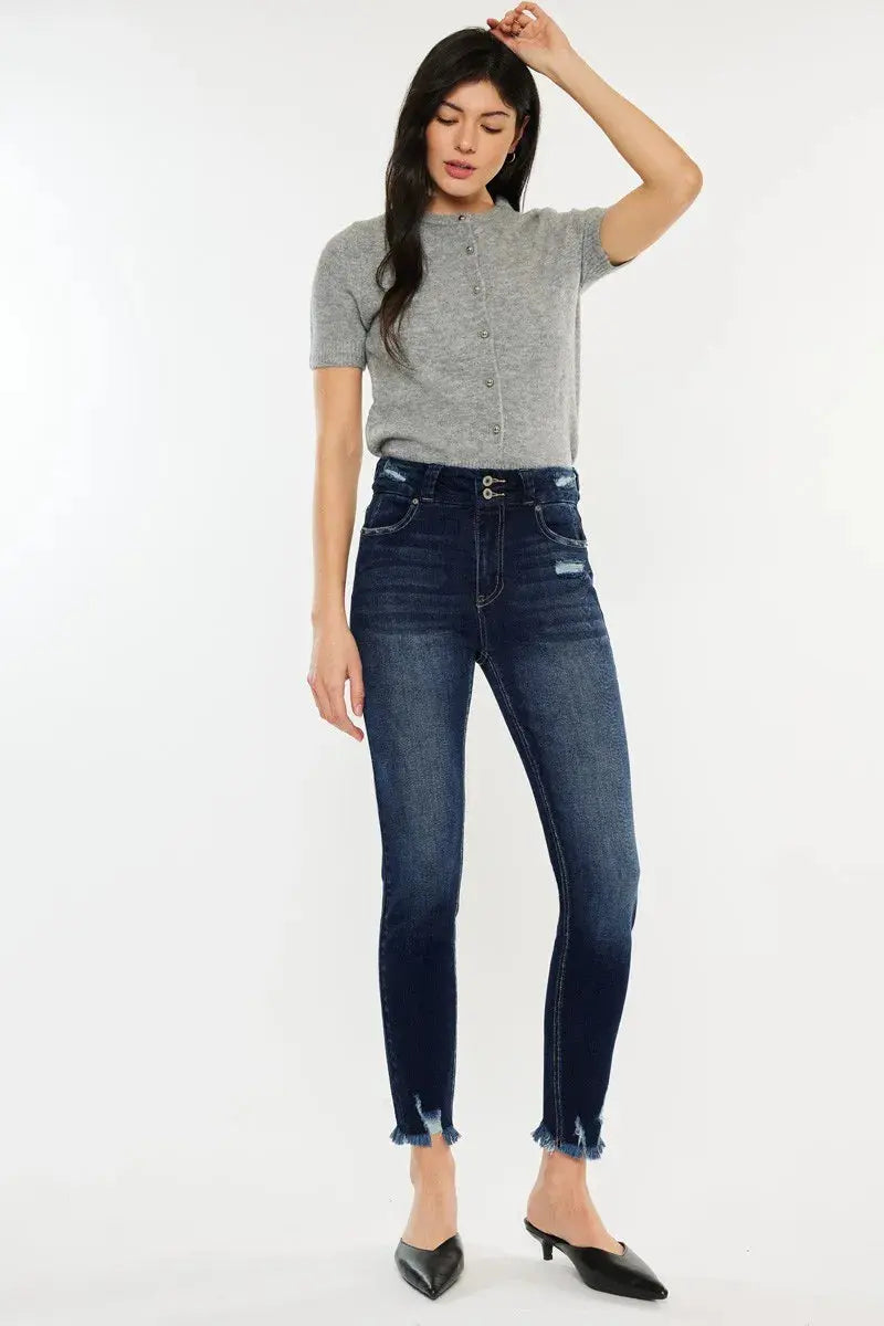 Kancan Full Size Cat's Whiskers Raw Hem High Waist Jeans  Style Ratio