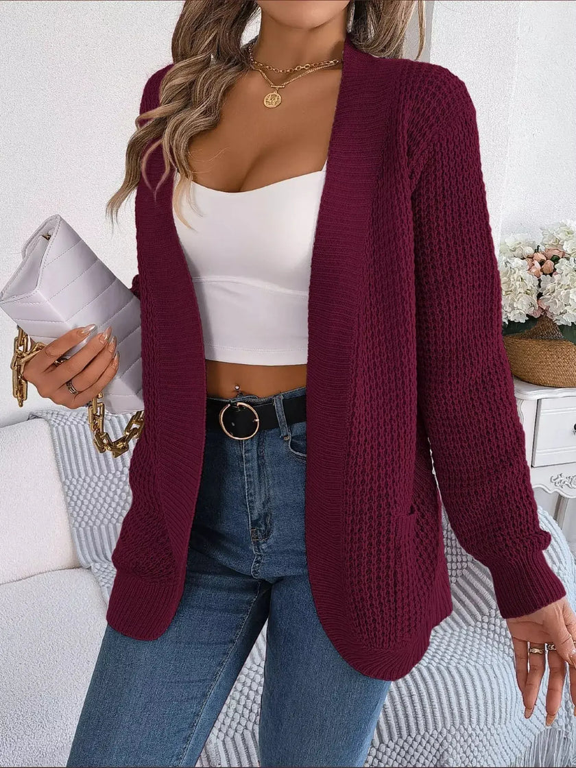 Chunky Knit Open Front Cardigan with Pockets  Style Ratio