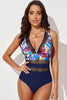 Multicolor Floral Leopard Splicing Color Block Mesh One Piece Swimsuit  Style Ratio