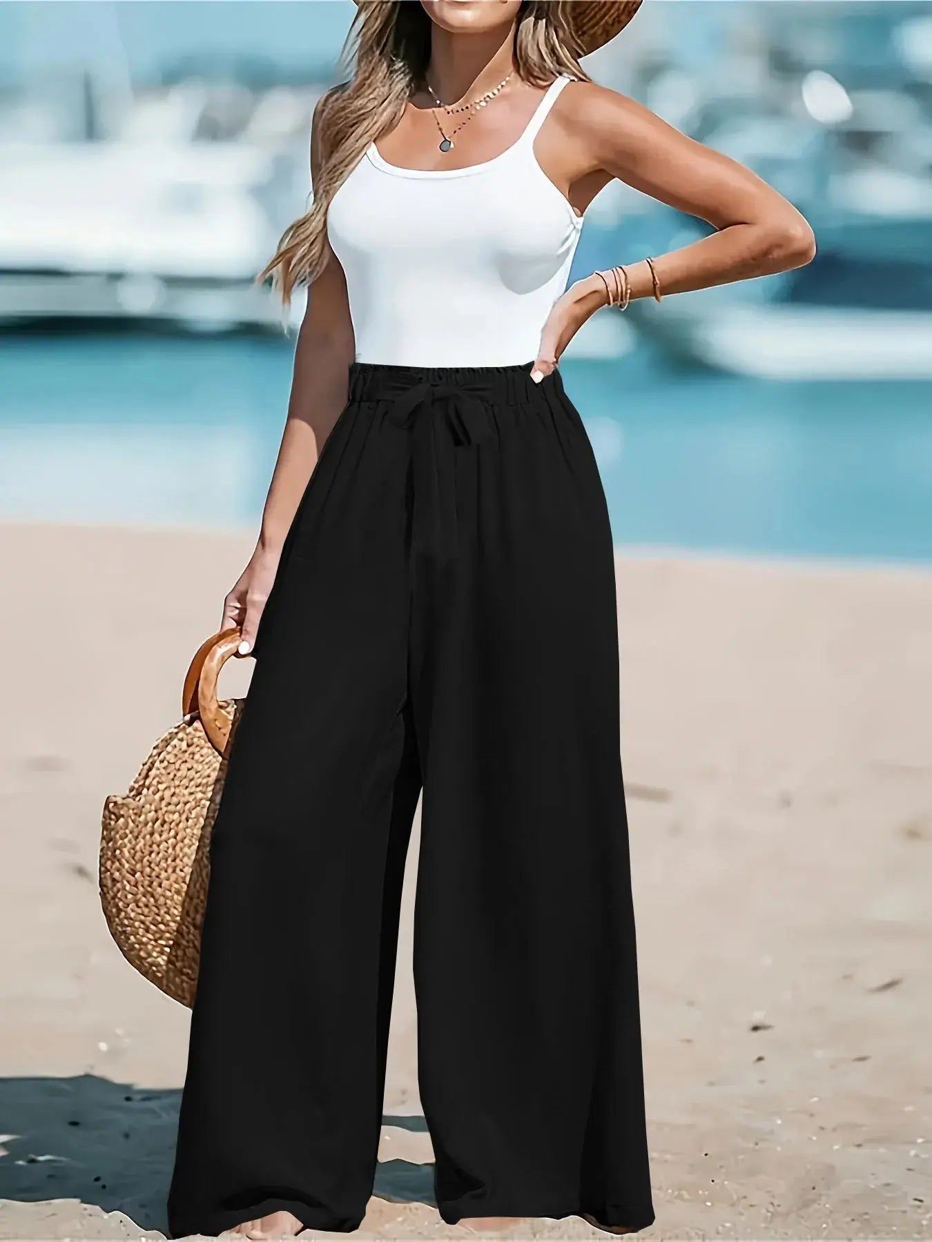 Full Size Drawstring Waist Wide Leg Pants Plus Size  Style Ratio