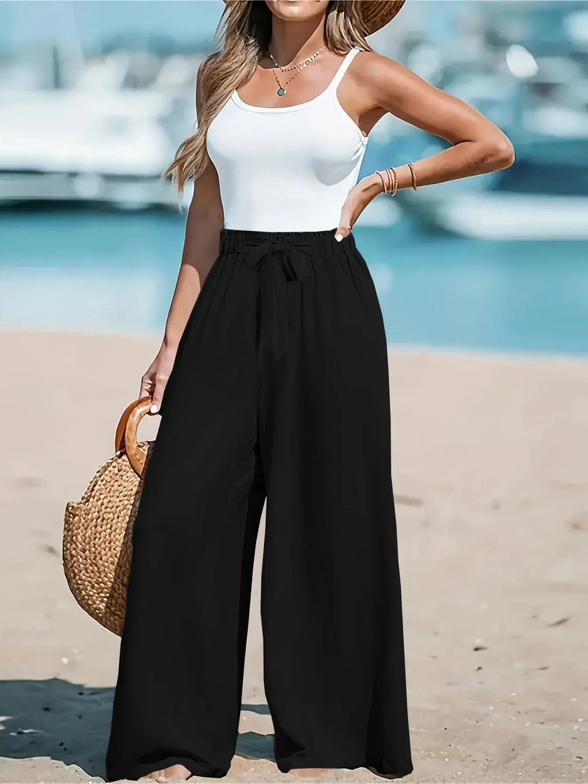 Full Size Drawstring Waist Wide Leg Pants Plus Size  Style Ratio