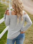 Full Size Cutout Shoulder Long Sleeve Shirt  Style Ratio