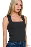 Zenana Ribbed Seamless Double Layered Square Neck Tank  Style Ratio