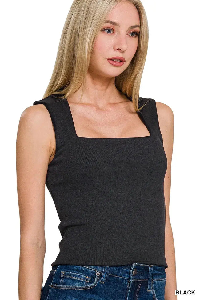 Zenana Ribbed Seamless Double Layered Square Neck Tank  Style Ratio