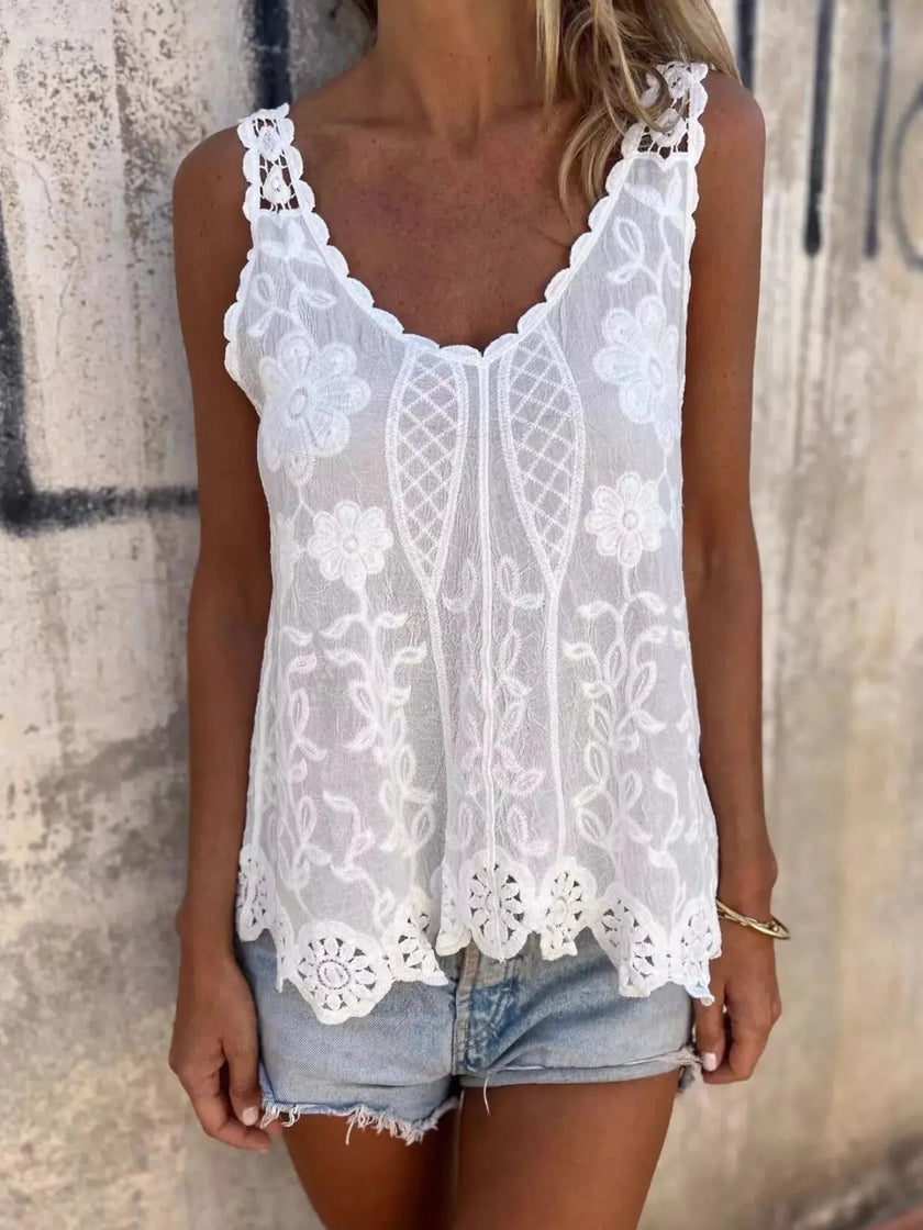 Floral Lace Crochet Trim Tank  Style Ratio