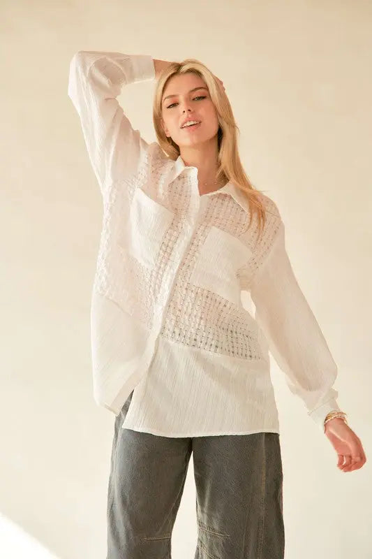 Davi & Dani Crinkled Button Down Long Sleeve Shirt  Style Ratio