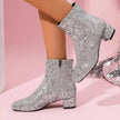 Sequin Round Toe Block Heels Boots  Style Ratio