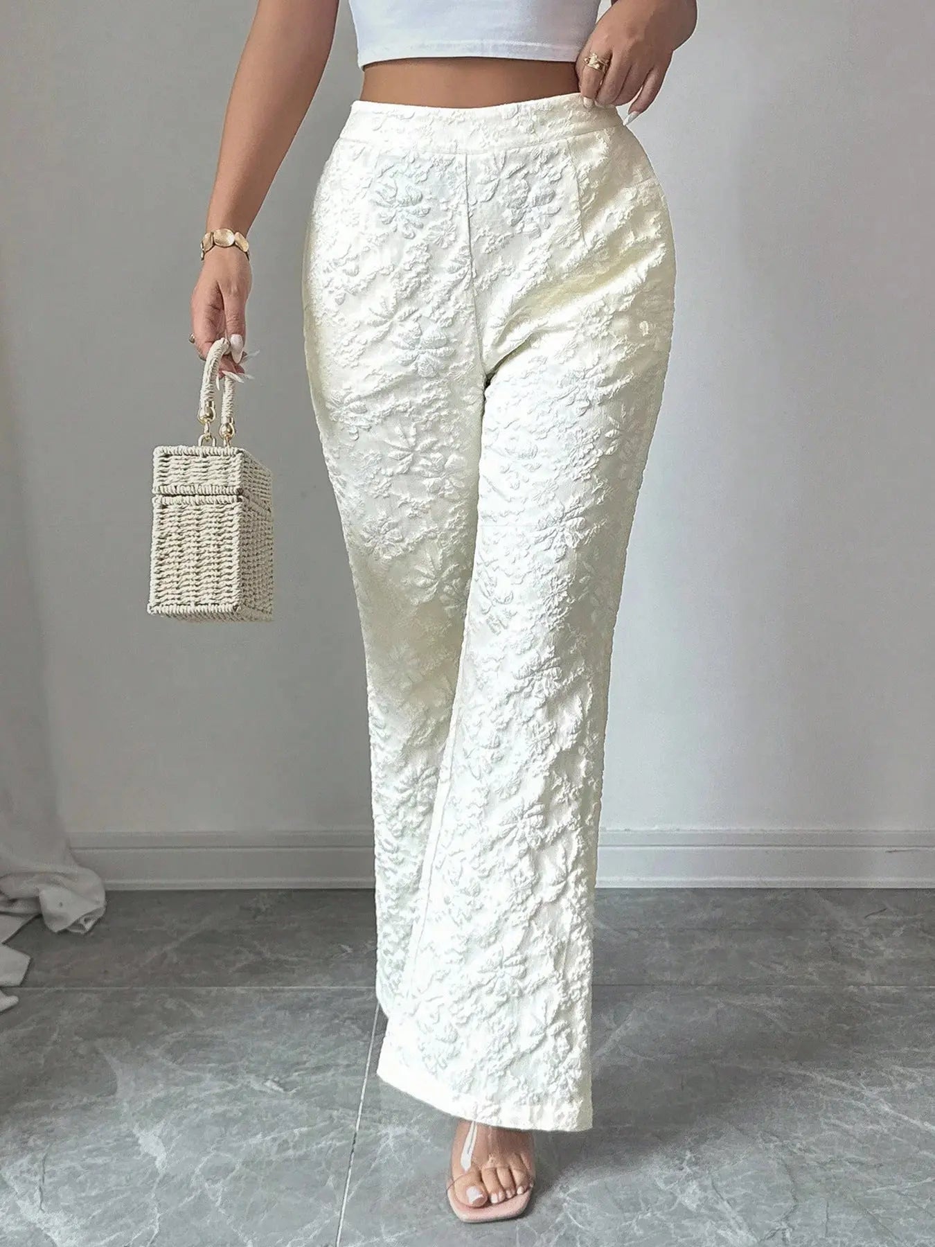 Textured High Waist Wide Leg Pants  Style Ratio