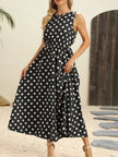 Polka Dot Round Neck Sleeveless Midi Dress  Style Ratio