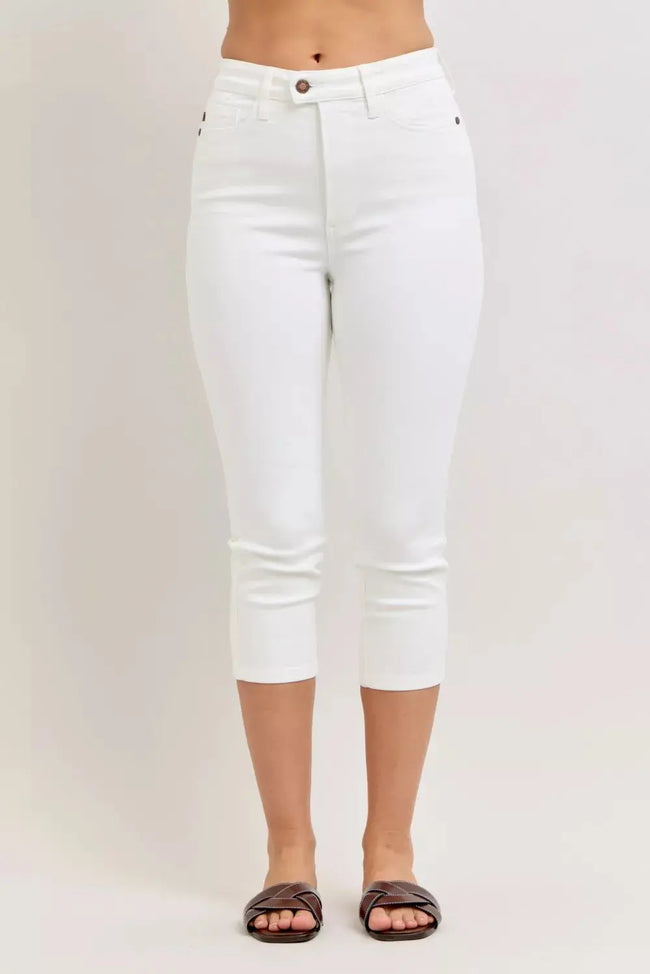 Judy Blue High Waist Extended Waistband Capri Pants with Spade Pockets  Style Ratio