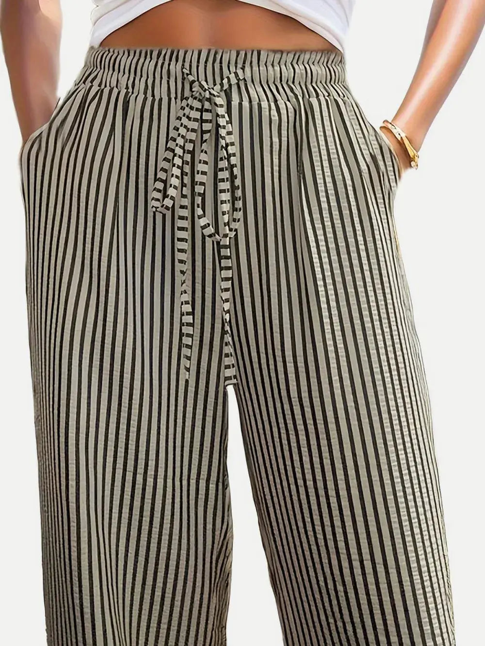 Drawstring Striped Elastic Waist Pants  Style Ratio