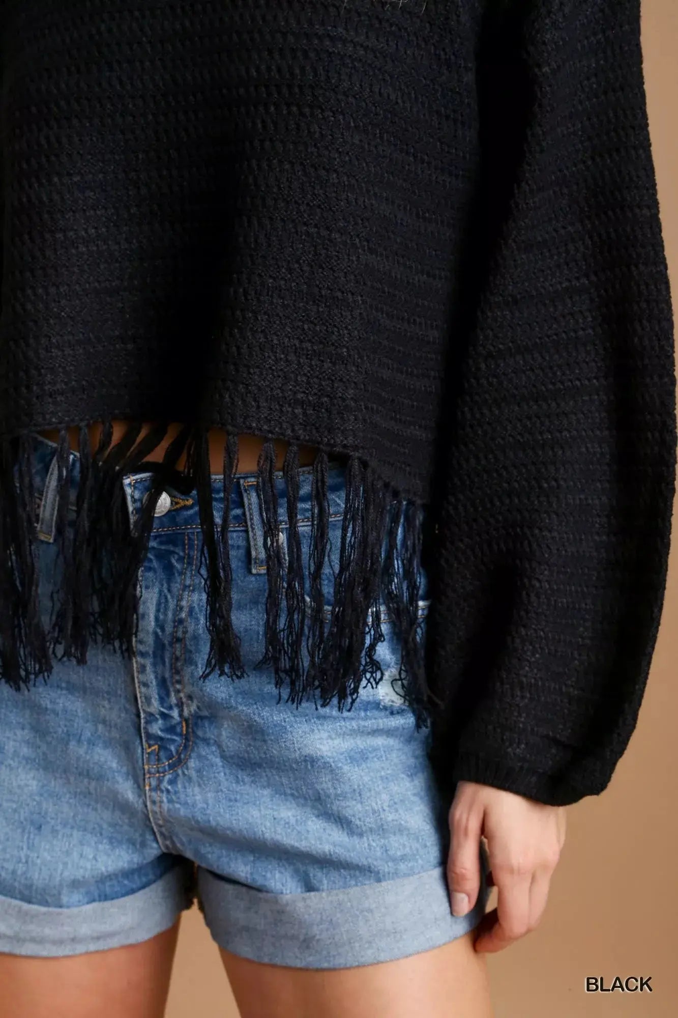 Umgee Crochet Knit Sweater Crop Top with Frey Hem  Style Ratio