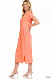 Zenana Round Neck Short Sleeve Midi Dress  Style Ratio