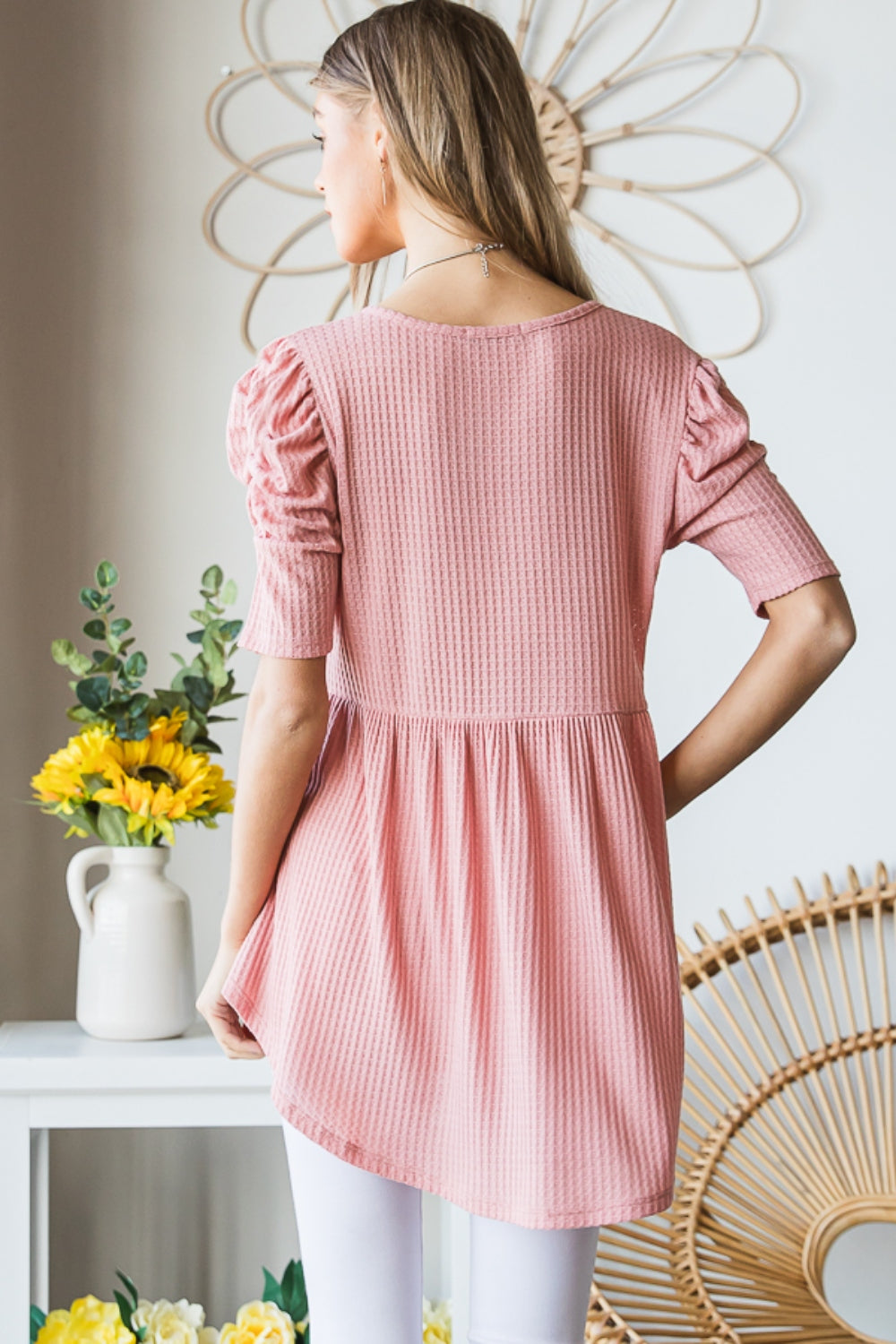 Knit V-Neck Babydoll Top