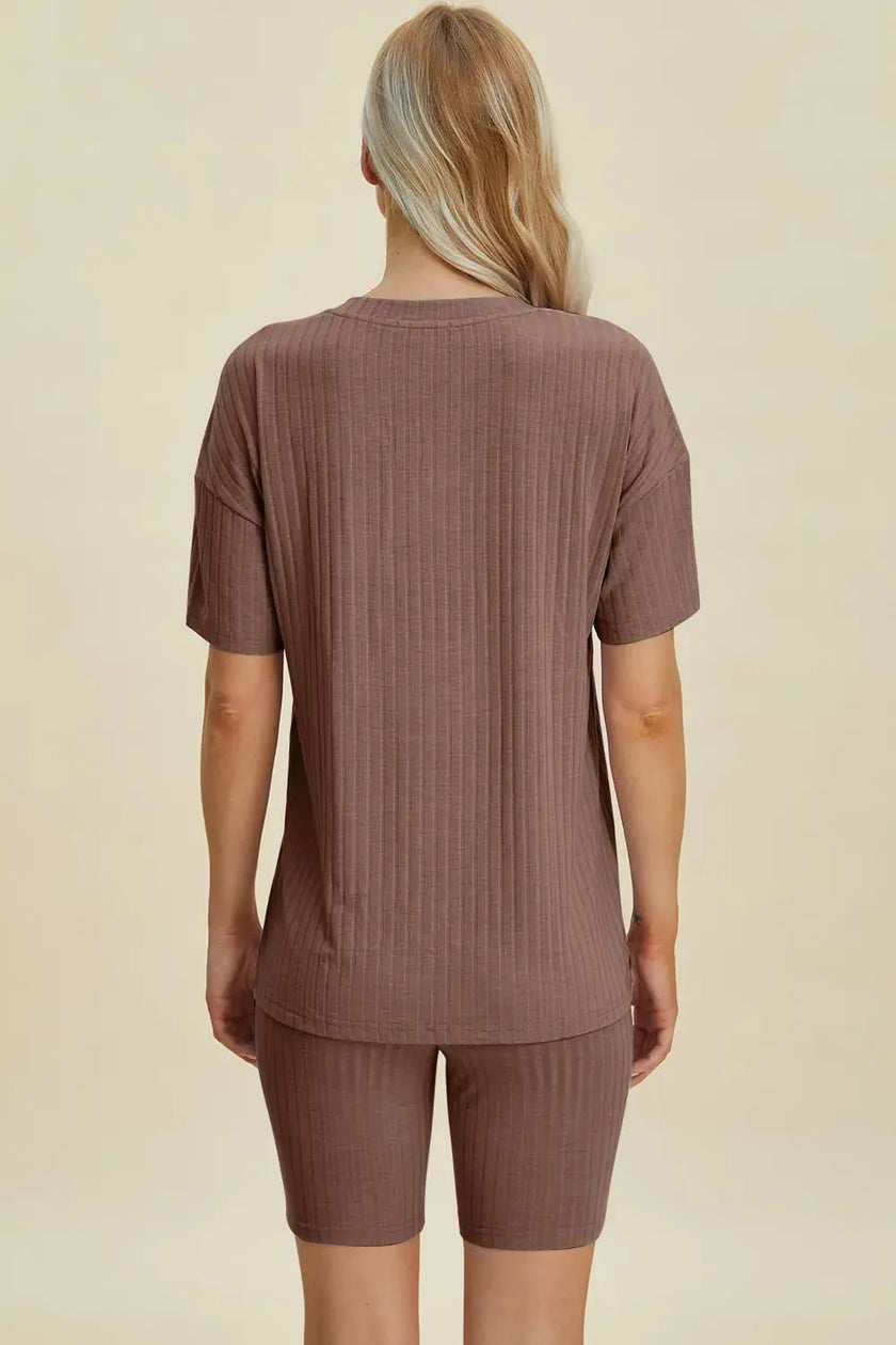 Basic Bae Full Size Ribbed V-Neck Short Sleeve Top and Shorts Loungewear  Style Ratio