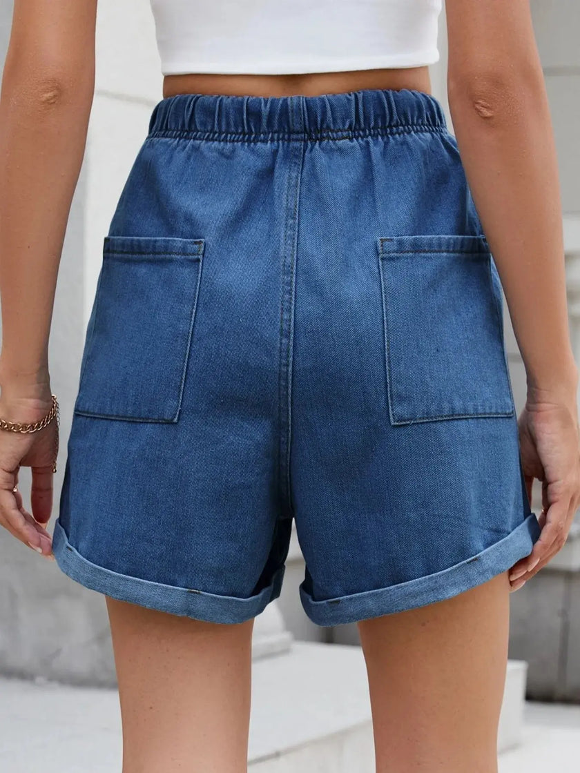 Drawstring Wash Denim Shorts  Style Ratio