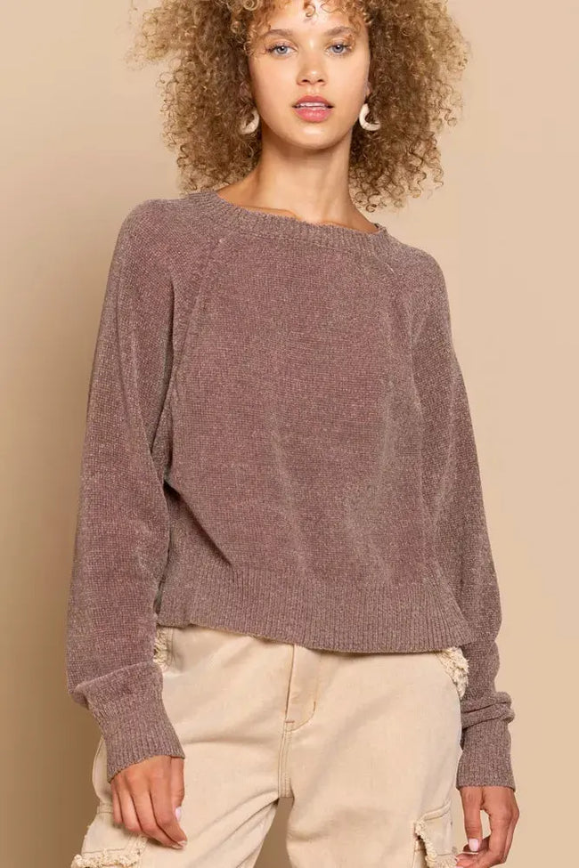 POL Round Neck Backless Sweater with Ribbed Edge  Style Ratio