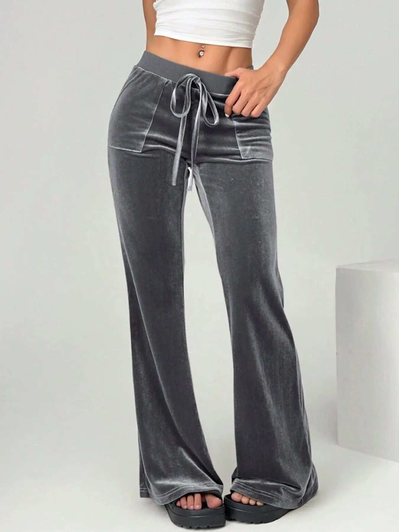Velvet Flare Pants with Drawstring  Style Ratio