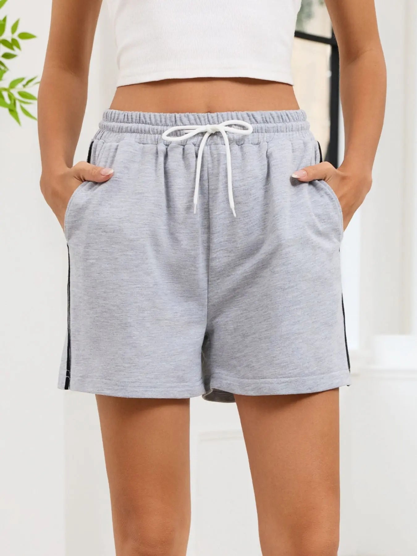 Striped Trim Drawstring Shorts  Style Ratio