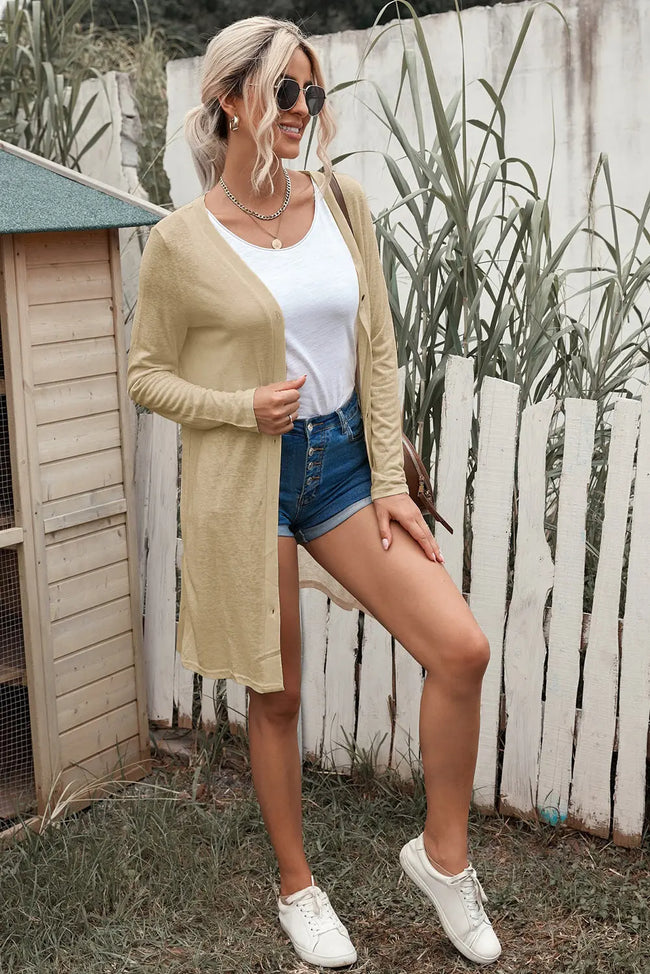 Button Down Long Sleeve Longline Cardigan  Style Ratio